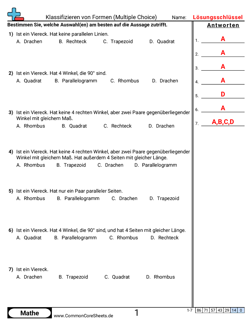 Arbeitsblätter zu Figuren - formen-klassifizieren-multiple-choice worksheet