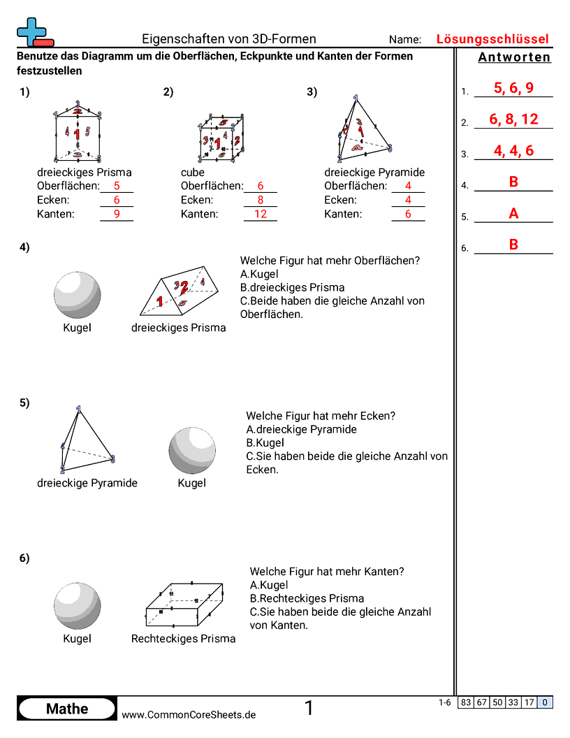 Arbeitsblätter zu Figuren - eigenschaften-von-3d-formen worksheet
