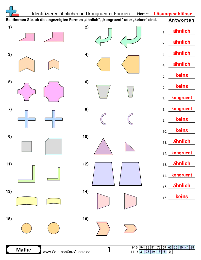Arbeitsblätter zu Figuren - ahnliche-und-kongruente-formen-bestimmen worksheet