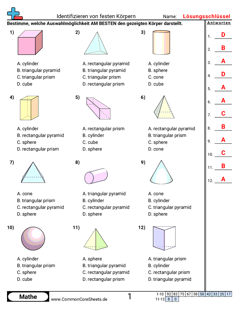 Arbeitsblätter zu Figuren - korper-bestimmen worksheet
