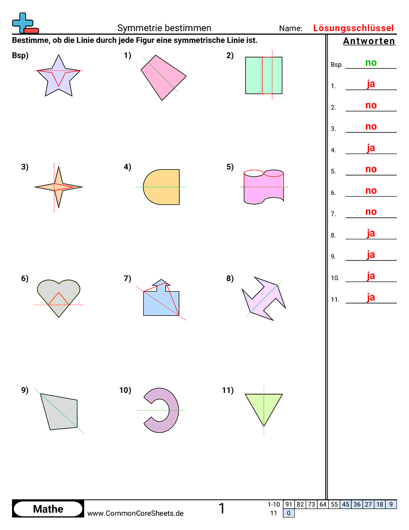 Arbeitsblätter zu Figuren - symmetrie-bestimmen worksheet