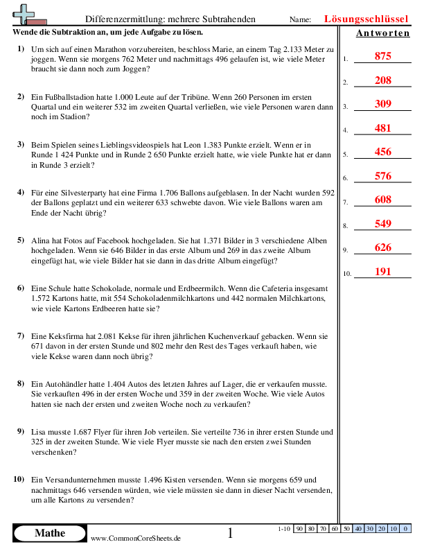  - mehrere-subtrahenden worksheet