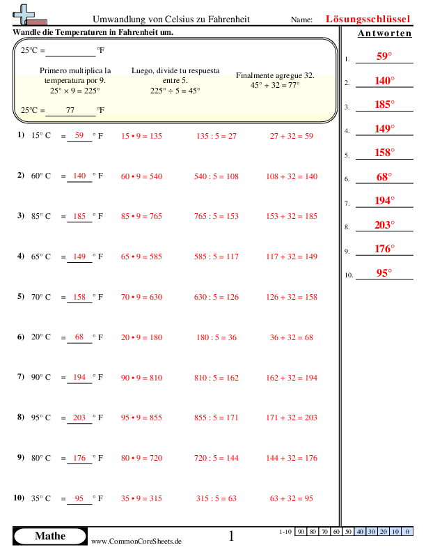  - umwandlung-von-celsius-zu-fahrenheit worksheet