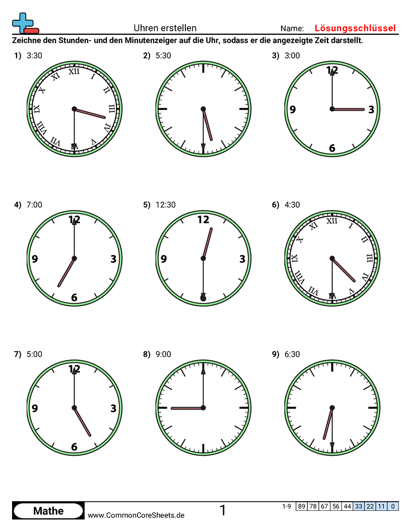 Arbeitsblätter zur Zeit - uhren-erstellen-halbstunden-schritte worksheet