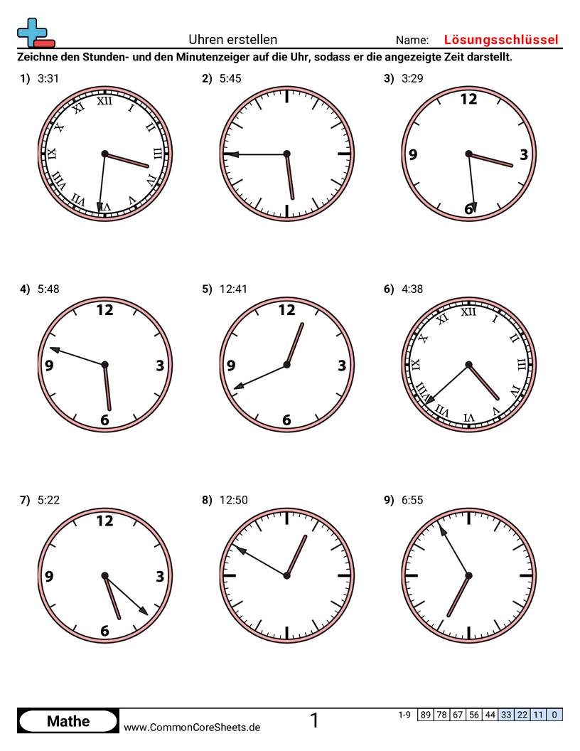 Arbeitsblätter zur Zeit - uhren-erstellen-1-minuten-schritte worksheet