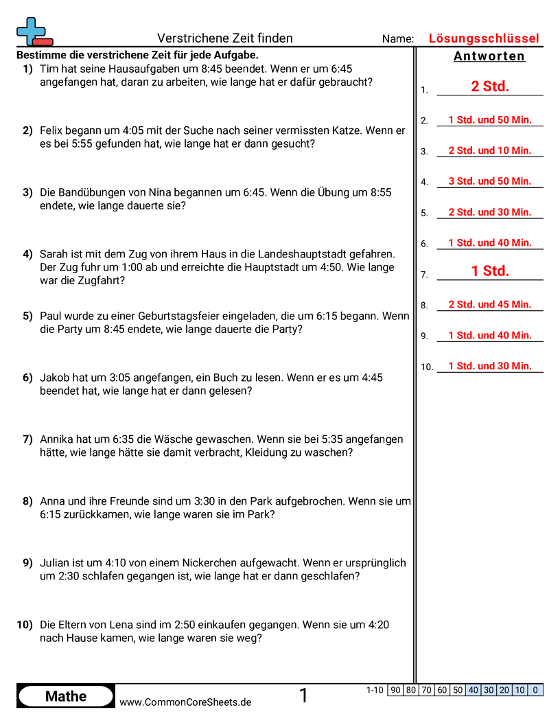 Arbeitsblätter zur Zeit - textaufgaben-vielfache-von-5 worksheet