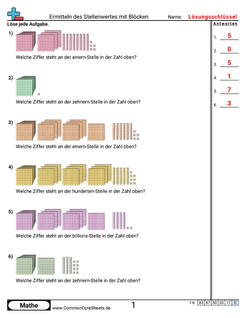 Arbeitsblätter zu Wert & Stellenwert - stellenwert-mit-blocken-bestimmen worksheet