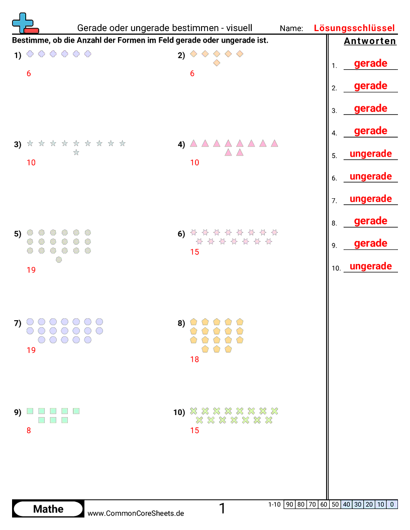 Arbeitsblätter zu Wert & Stellenwert - gerade-oder-ungerade-finden-visuell worksheet